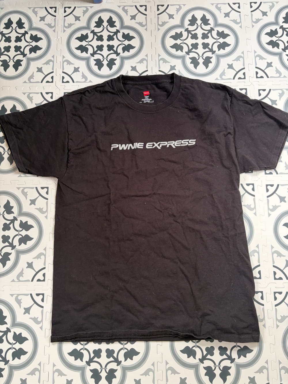 Express Black Graphic Tee with Light Gray 'PWNIE EXPRESS' Logo